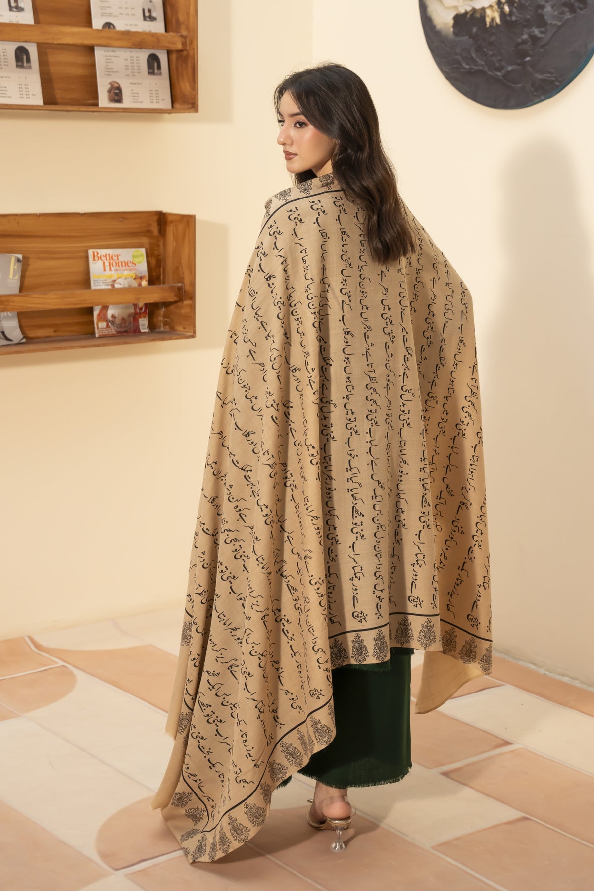 Pashmina Poetry Shawl- Beige