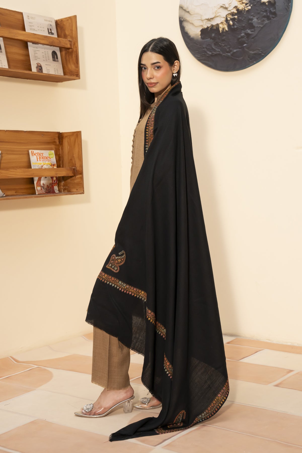 Kingri Pashmina Shawl-Black