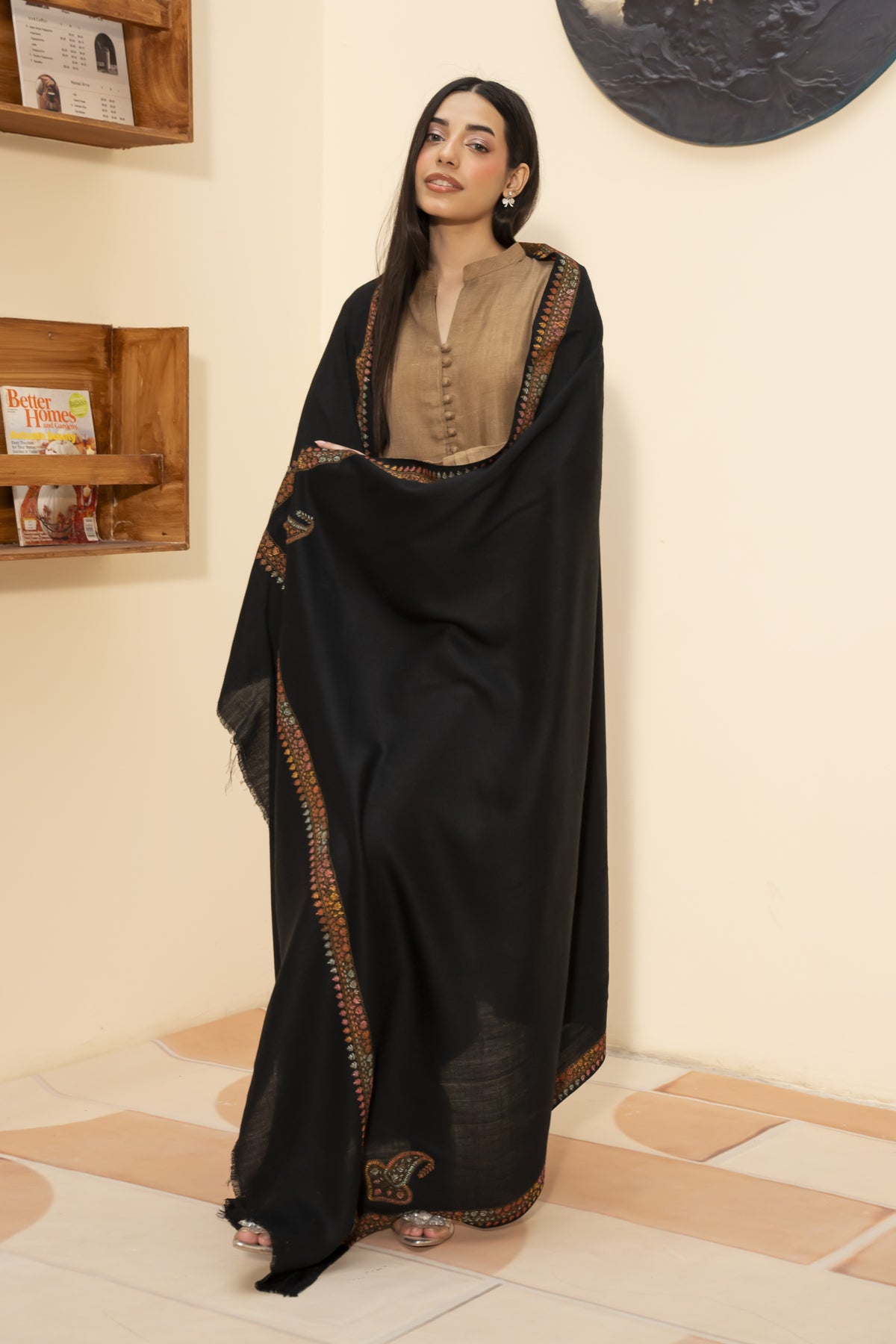 Kingri Pashmina Shawl-Black