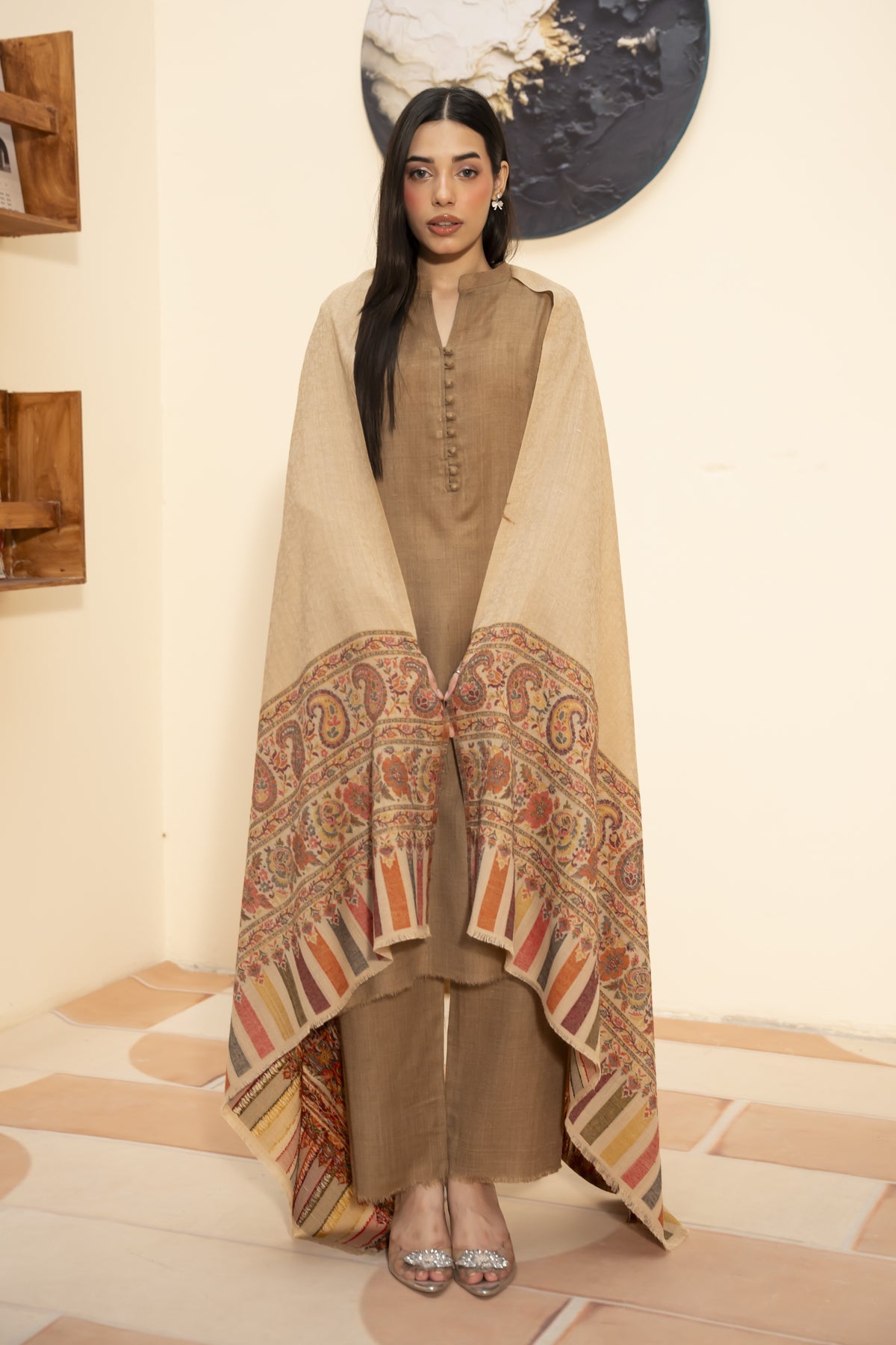 Kaani Pashmina Shawl-Beige