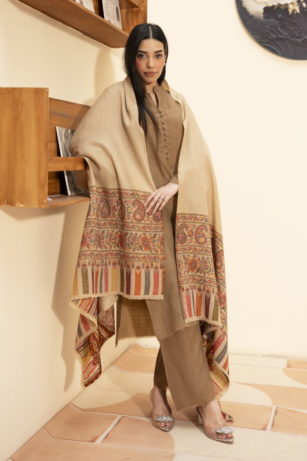 Kaani Pashmina Shawl-Beige