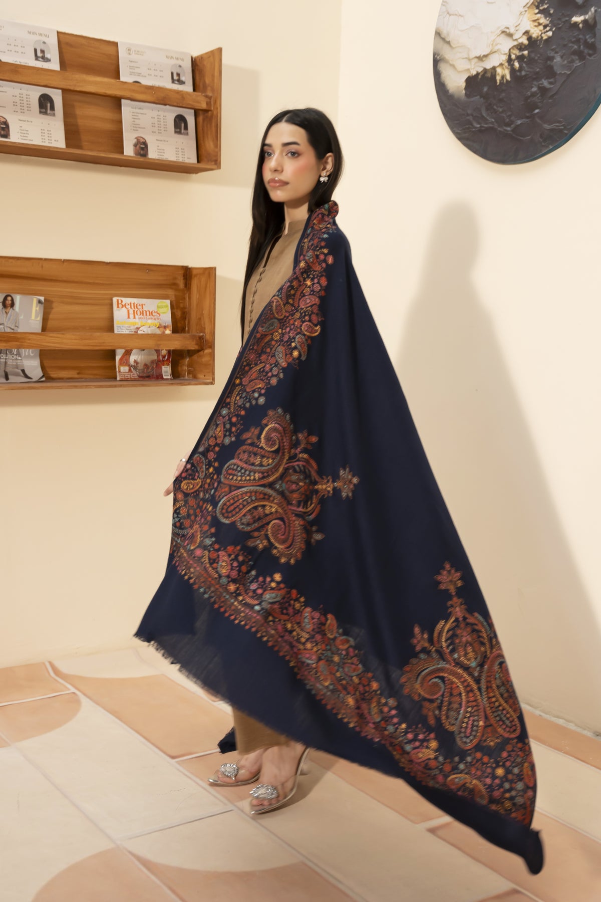 Kashmiri Pashmina Shawl-Navy Blue