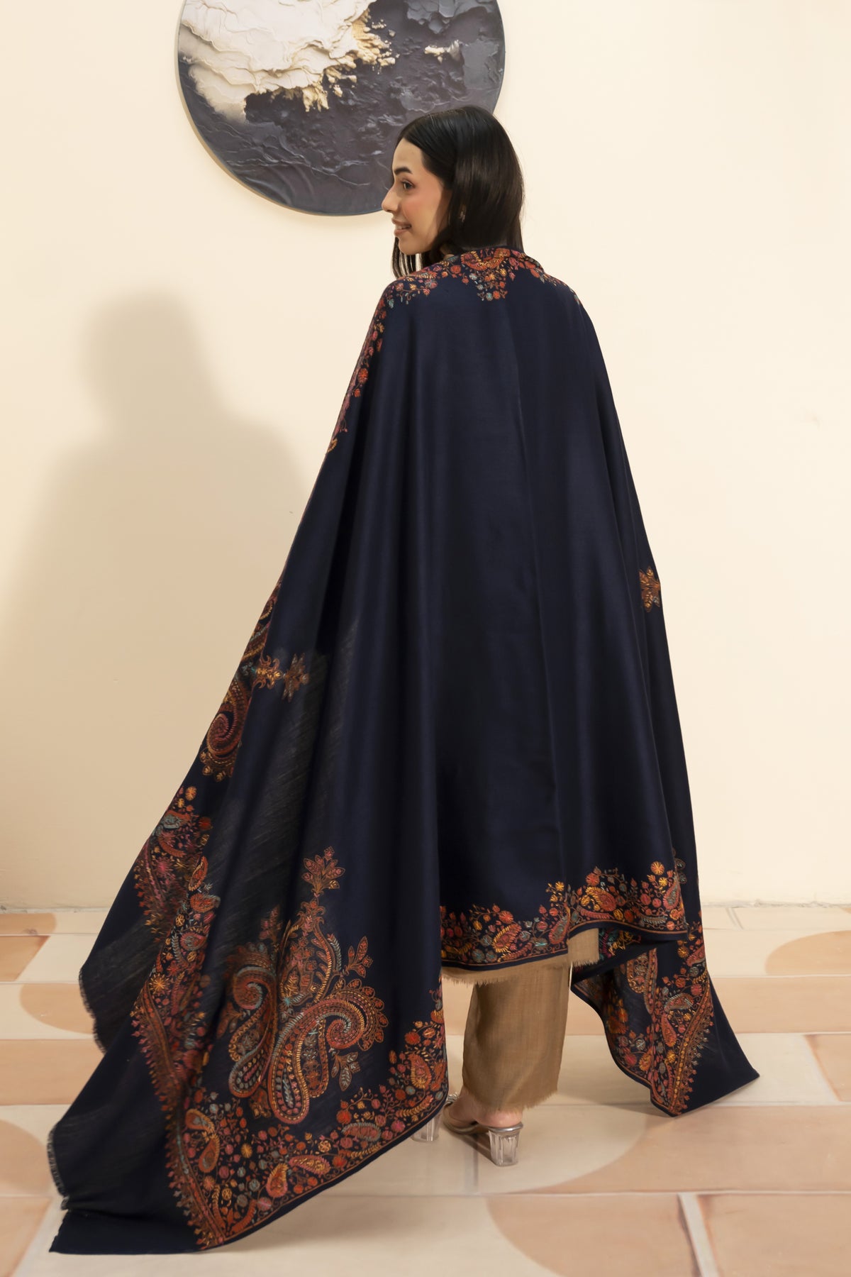 Kashmiri Pashmina Shawl-Navy Blue