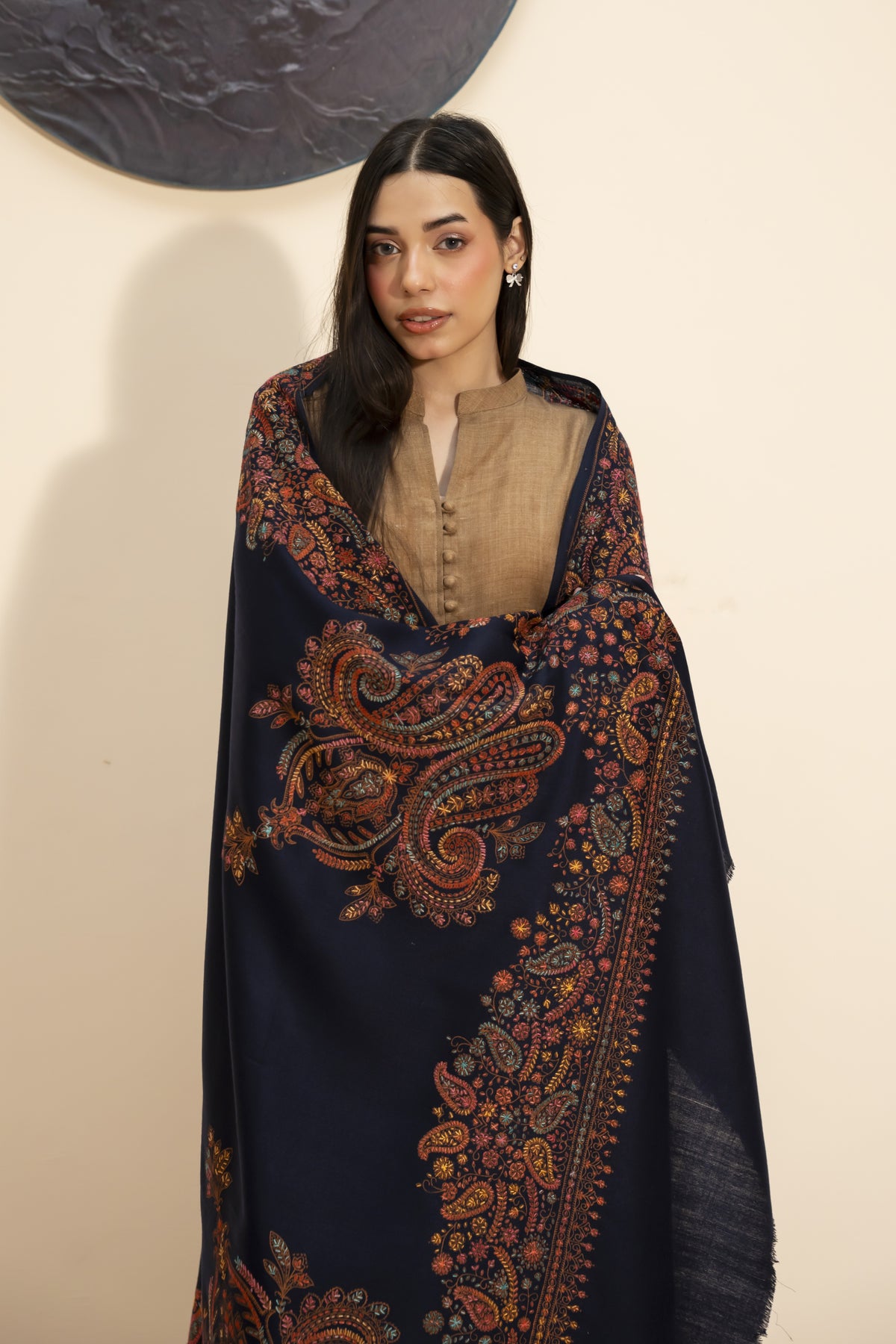 Kashmiri Pashmina Shawl-Navy Blue