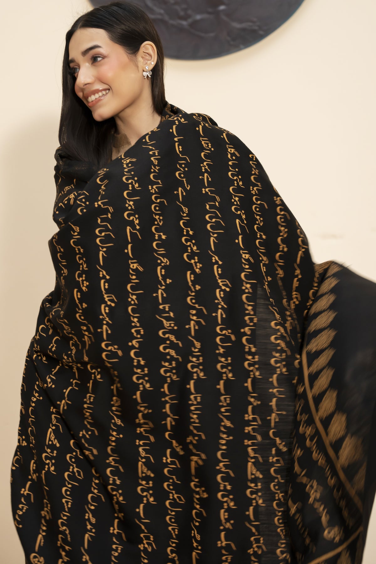 Pashmina Poetry Shawl- Black