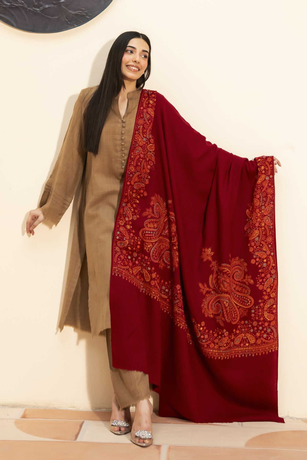 Kashmiri Pashmina Shawl-Maroon