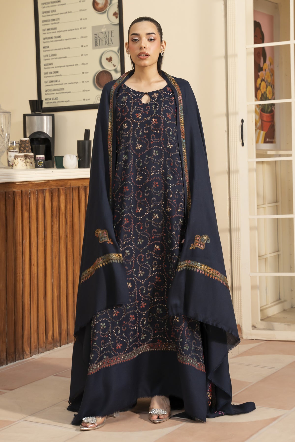 Kingri Pashmina Shawl-Navy Blue