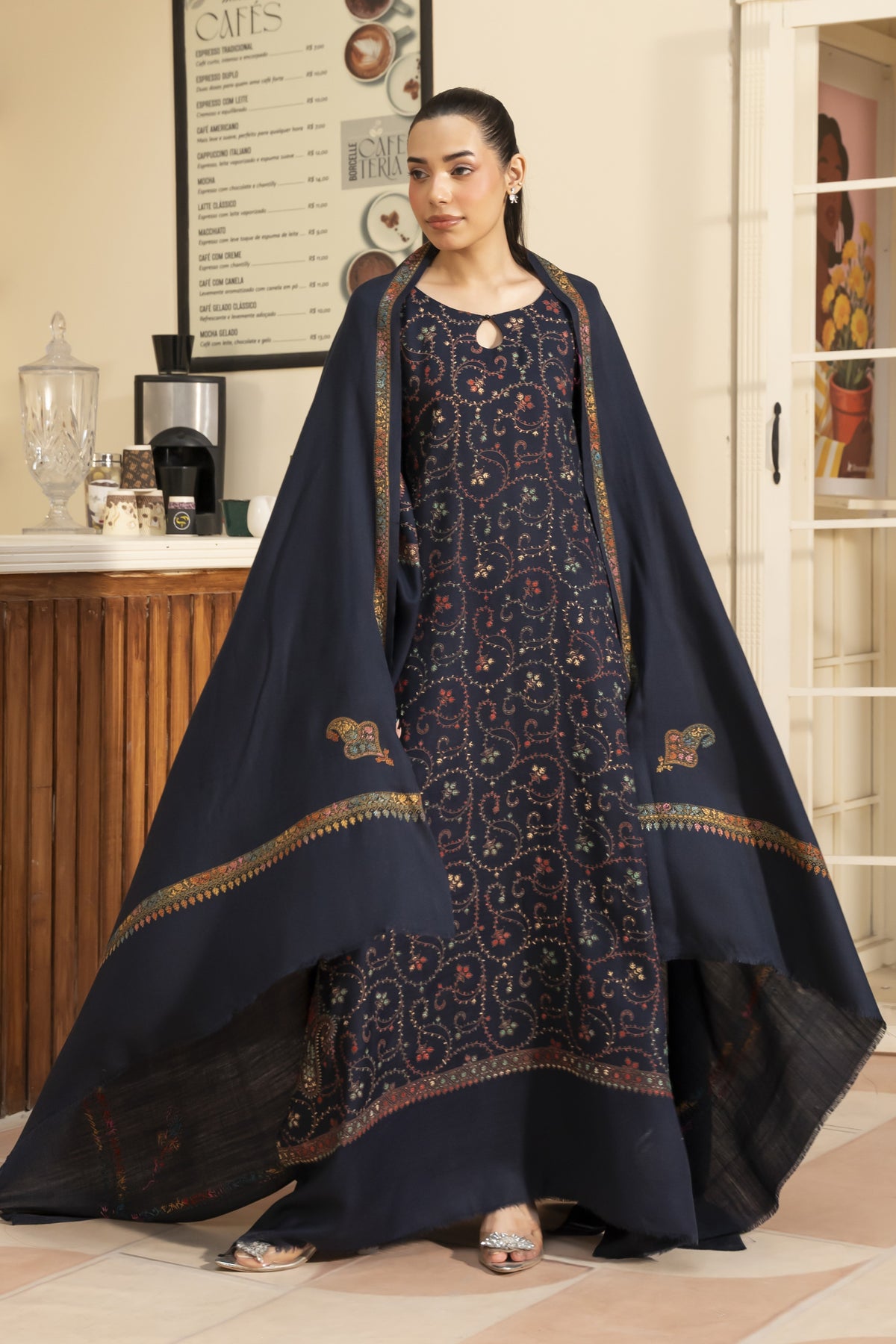 Kingri Pashmina Shawl-Navy Blue