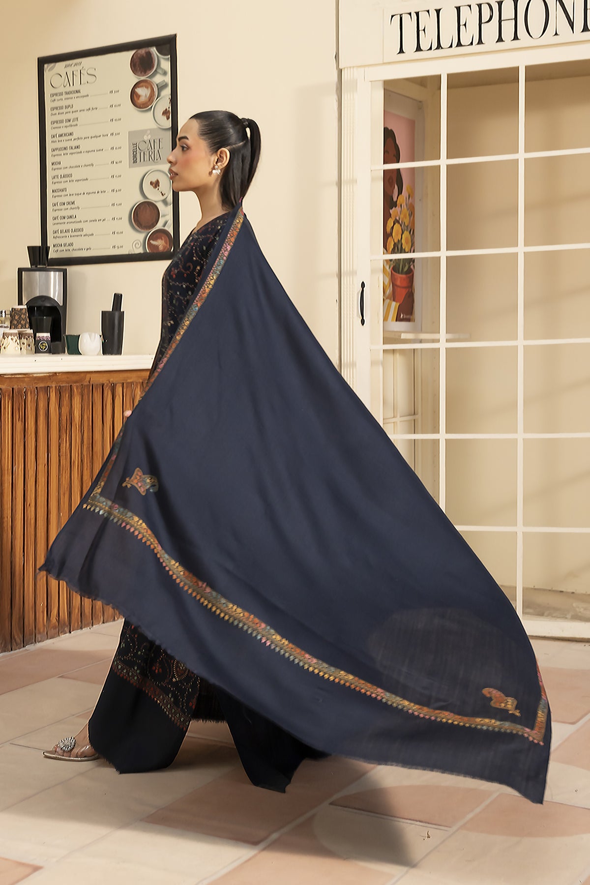 Kingri Pashmina Shawl-Navy Blue