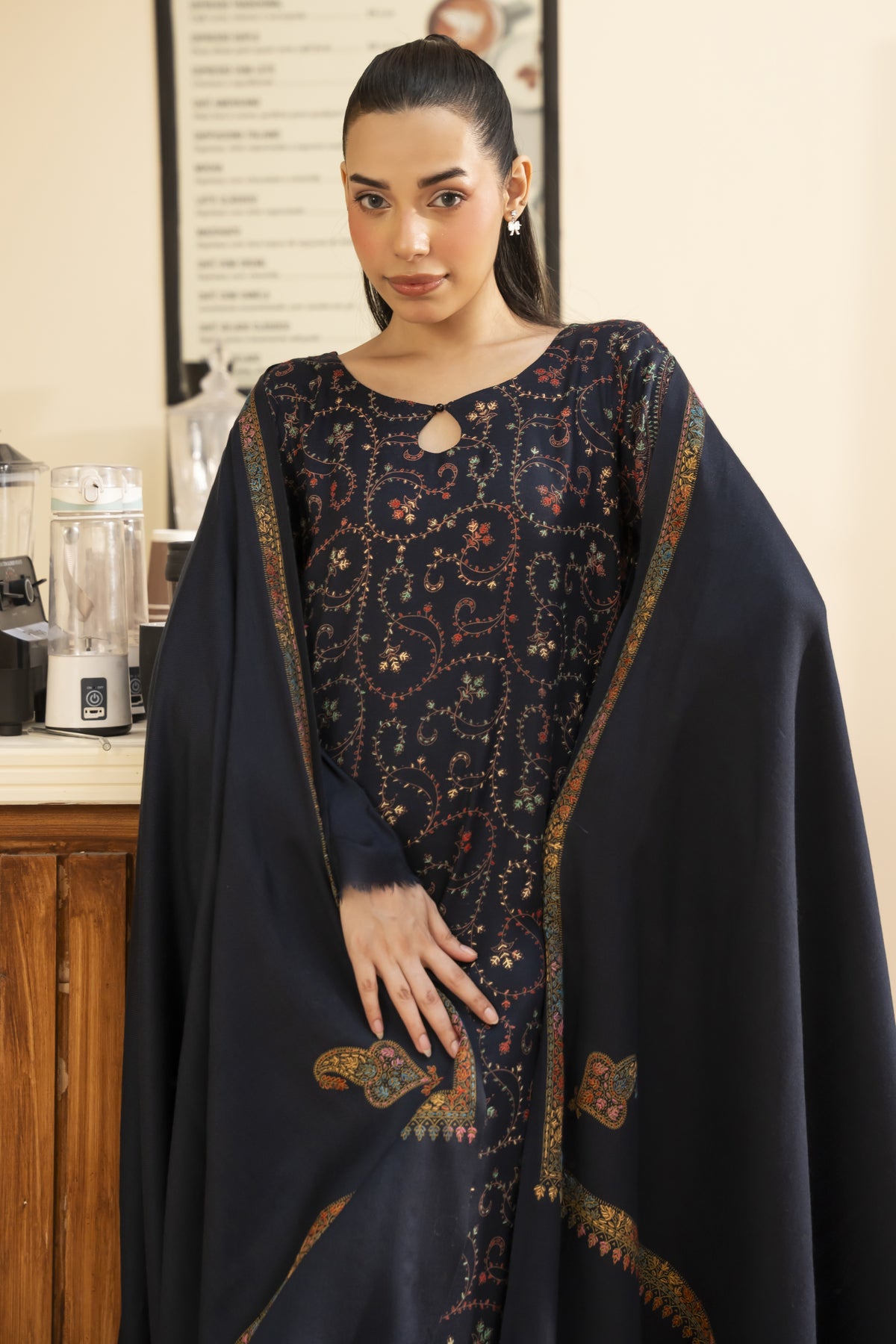 Kingri Pashmina Shawl-Navy Blue