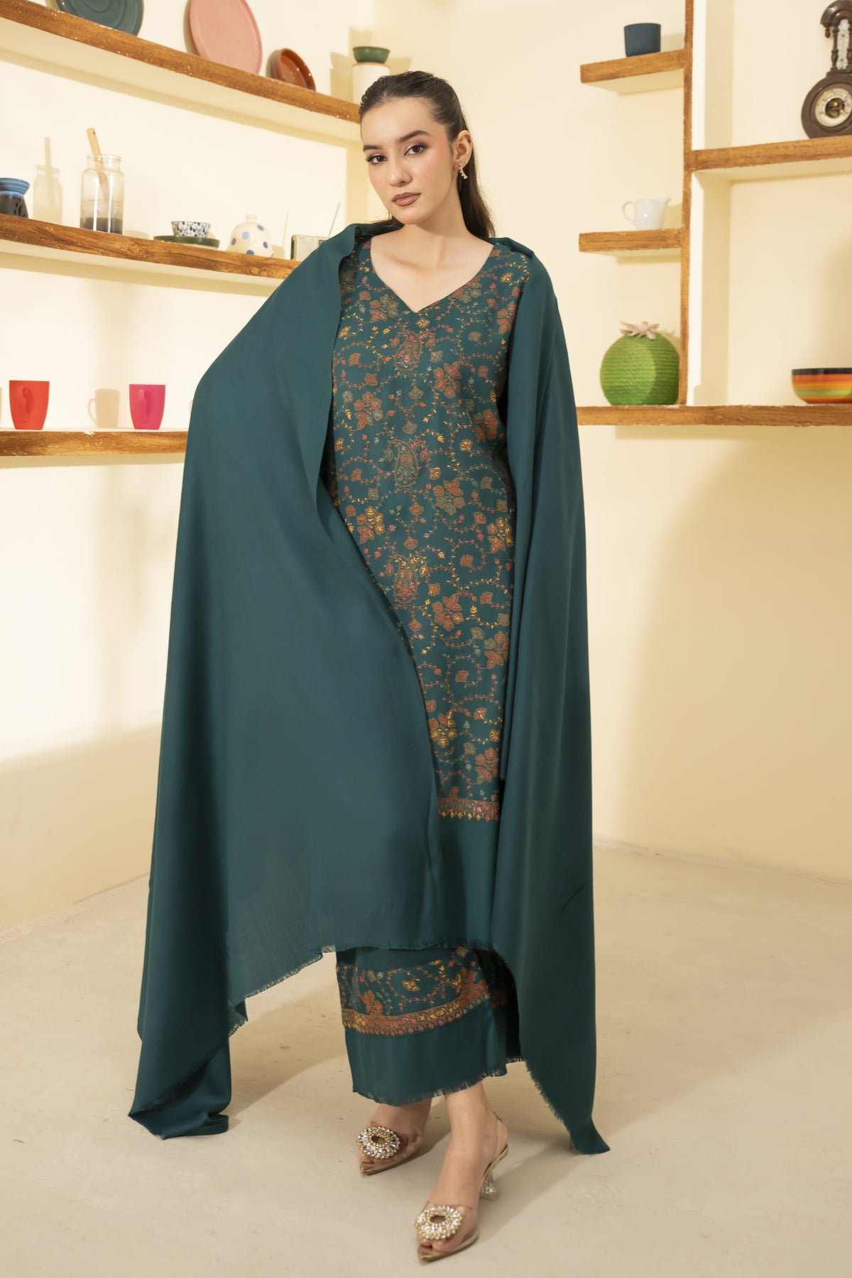 Plain Pashmina Wool Shawl-Teal