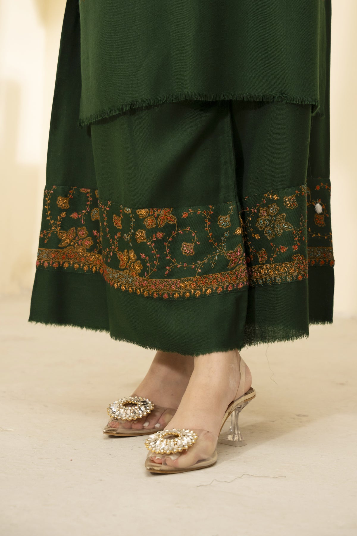 Hand Embroidered Pashmina Wool Coord Set - Green