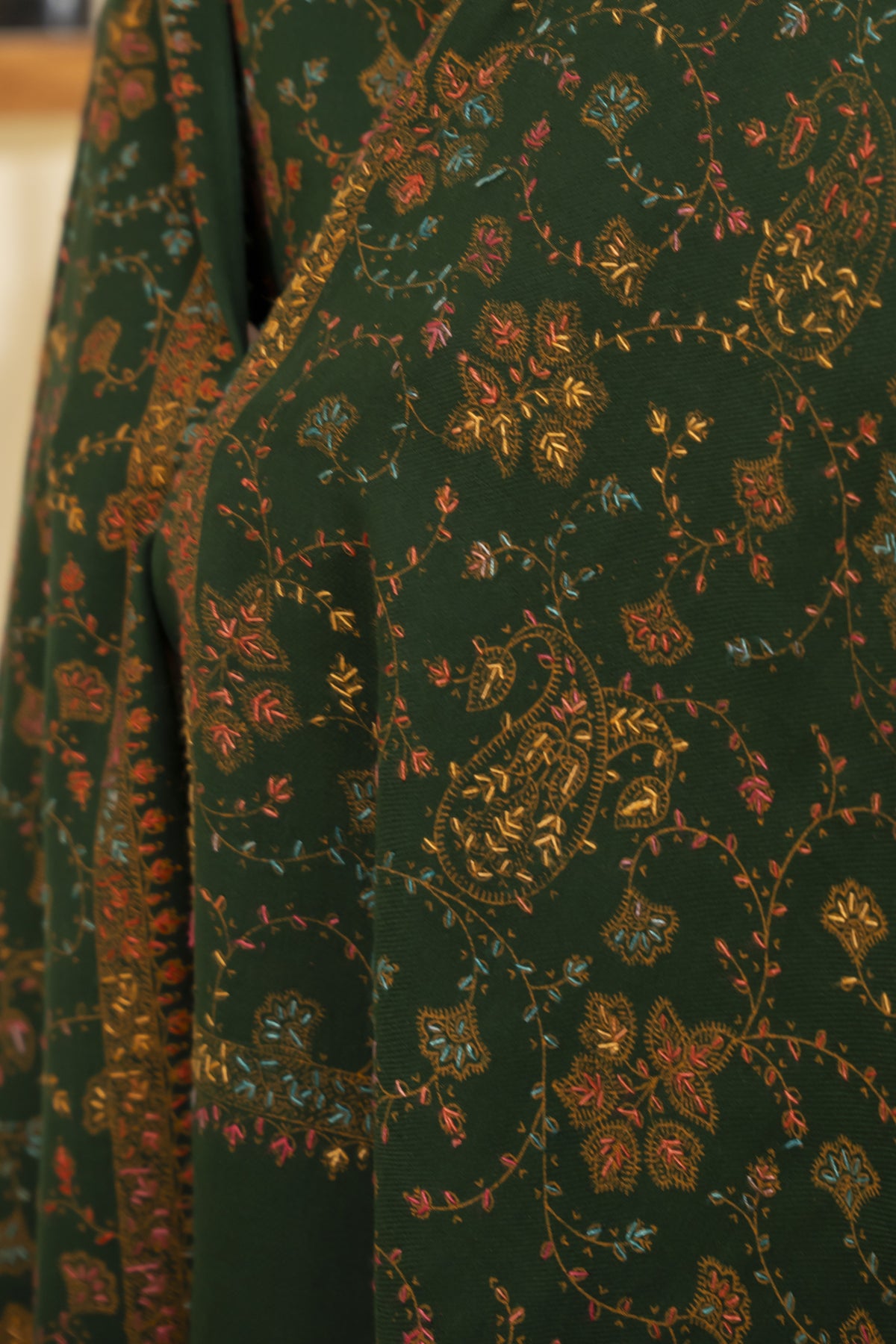 Green Pashmina Needlework Shawl