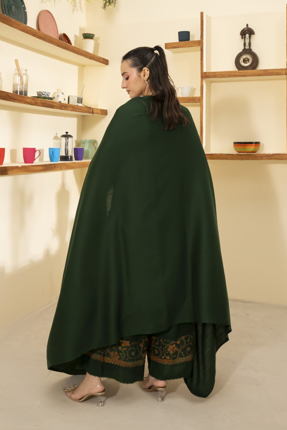 Plain Pashmina Wool Shawl-Green