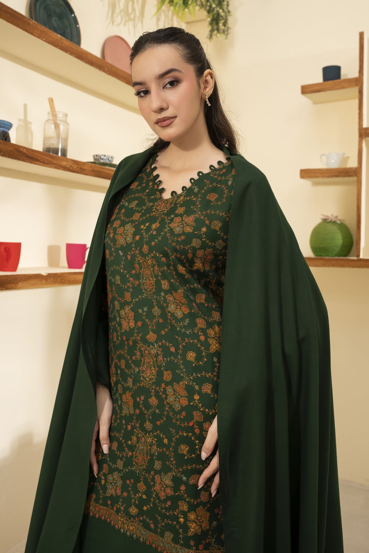 Plain Pashmina Wool Shawl-Green