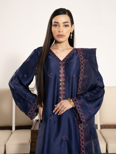 Charmeuse Silk 3pc Suit-Navy Blue