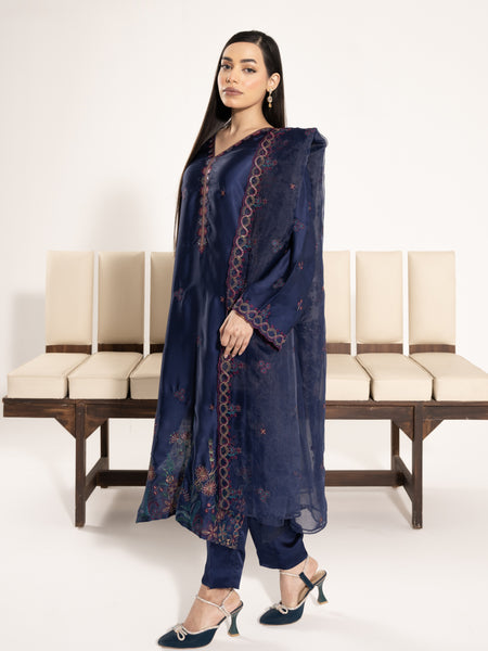 Charmeuse Silk 3pc Suit-Navy Blue