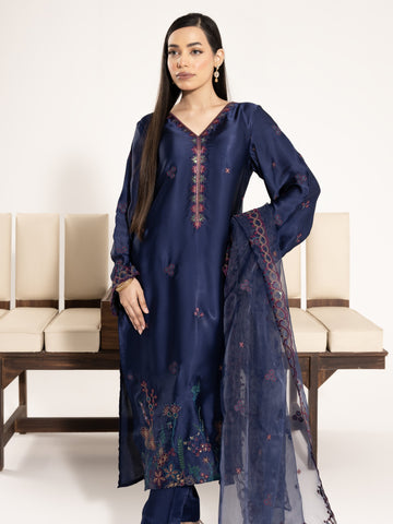 Charmeuse Silk 3pc Suit-Navy Blue