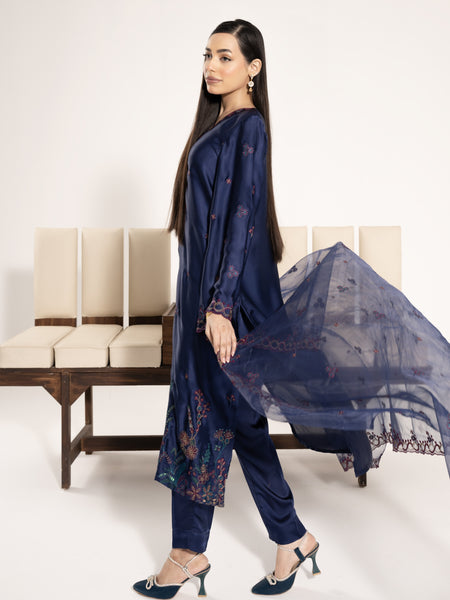 Charmeuse Silk 3pc Suit-Navy Blue