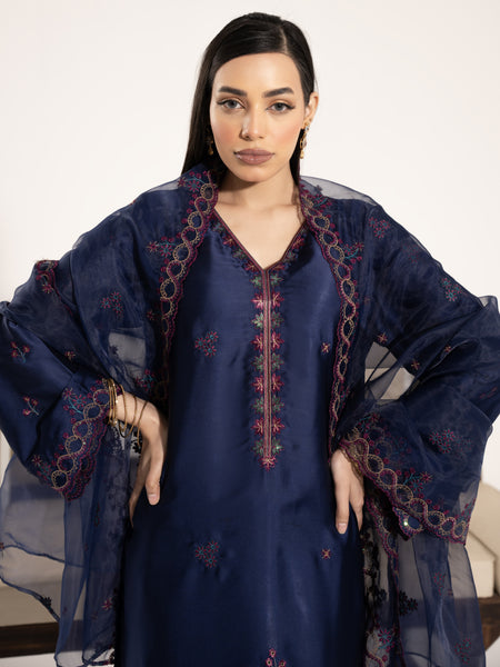 Charmeuse Silk 3pc Suit-Navy Blue