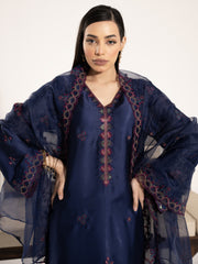 Charmeuse Silk 3pc Suit-Navy Blue