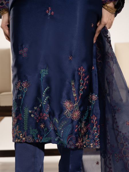 Charmeuse Silk 3pc Suit-Navy Blue