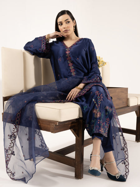 Charmeuse Silk 3pc Suit-Navy Blue