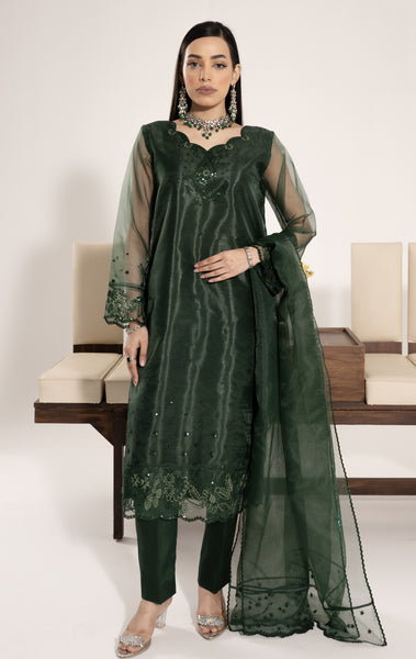 Organza 3pc Suit-Bottle Green