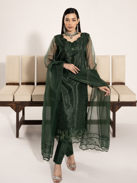Organza 3pc Suit-Bottle Green