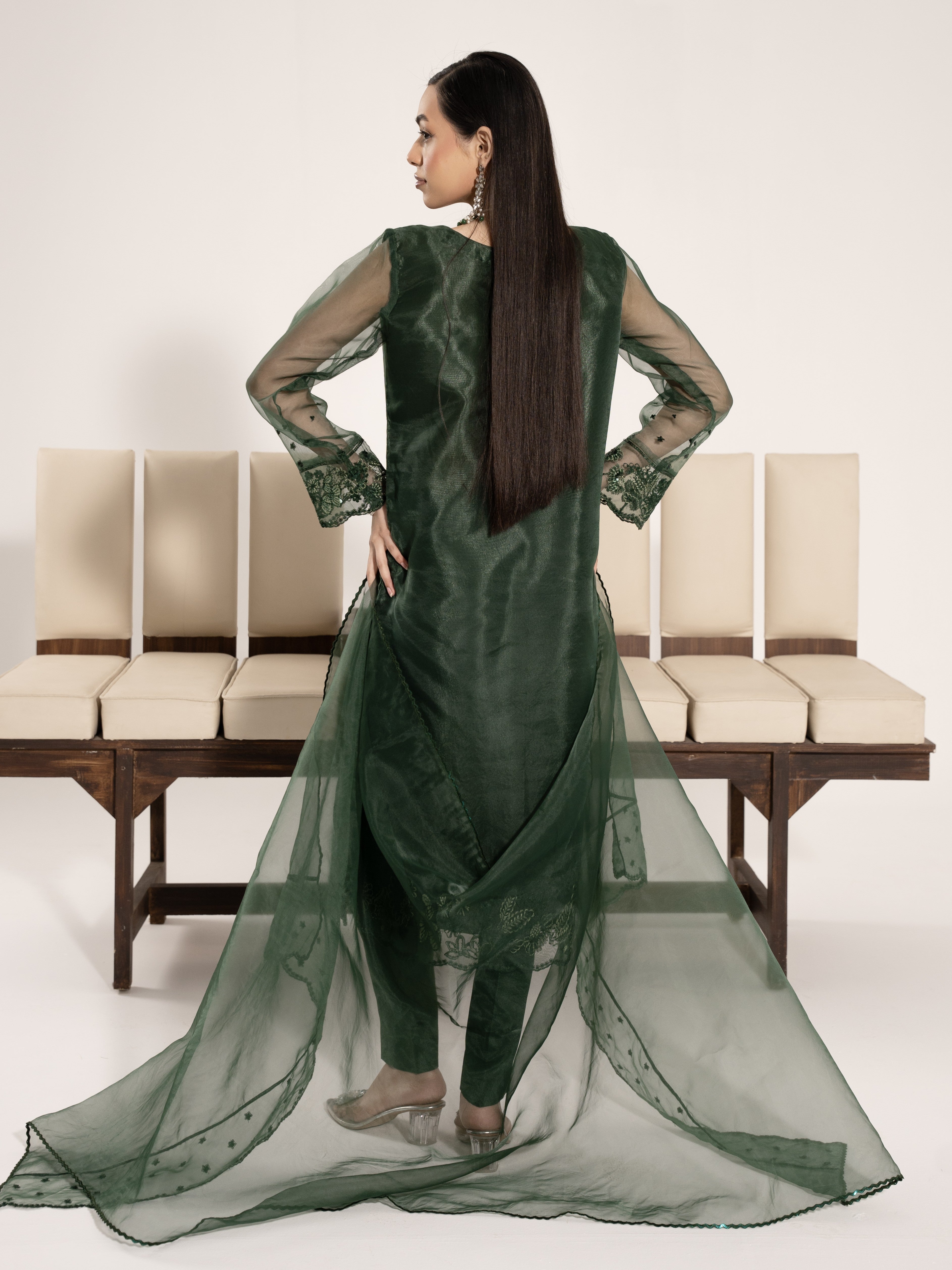Organza 3pc Suit-Bottle Green