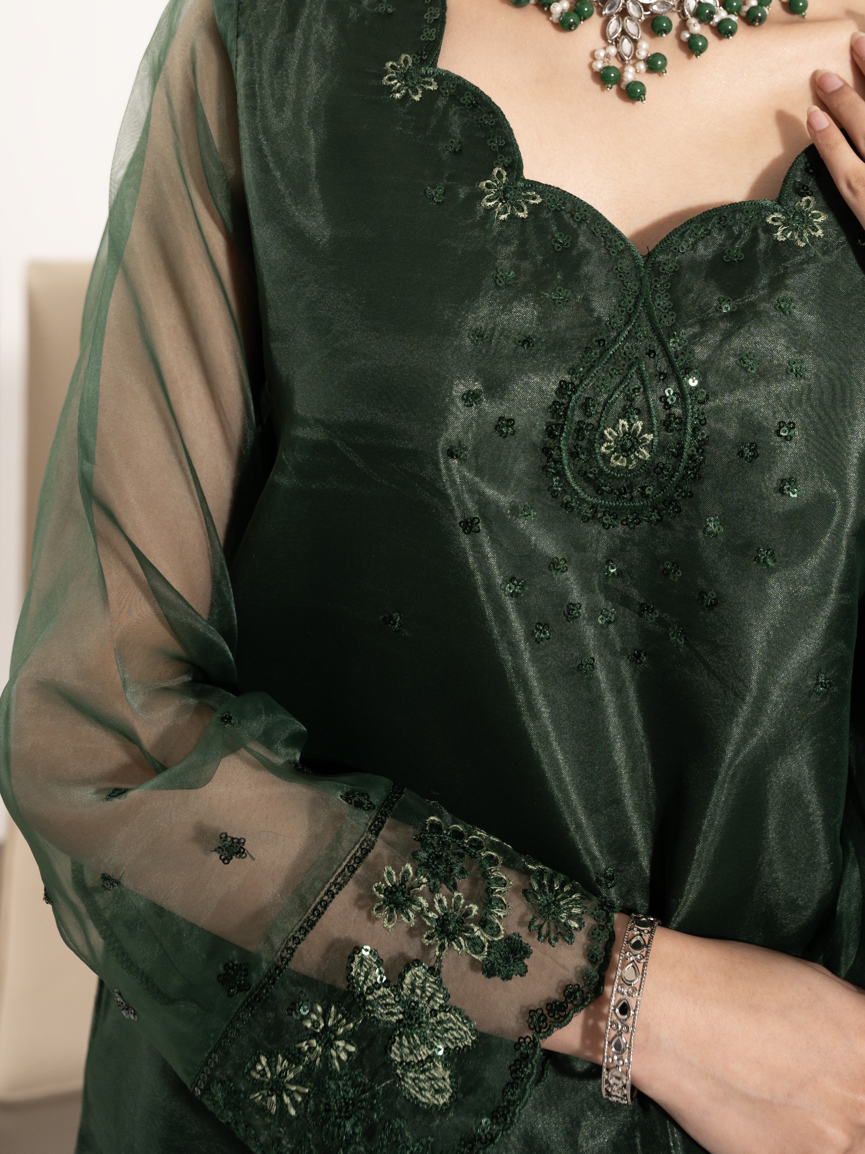 Organza 3pc Suit-Bottle Green