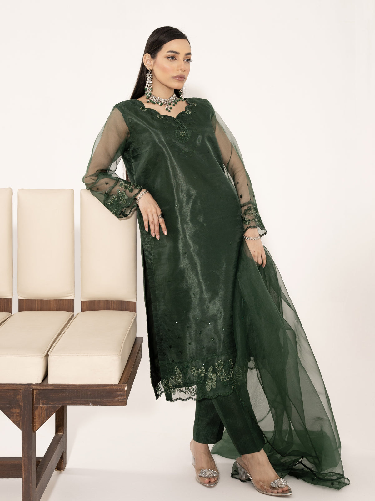 Organza 3pc Suit-Bottle Green