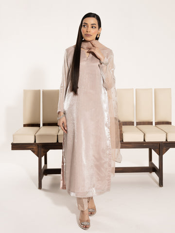 Swarovski Hand Embellished Silk 3pc Suit-Ivory Pink