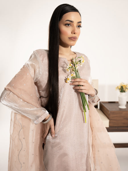 Swarovski Hand Embellished Silk 3pc Suit-Ivory Pink