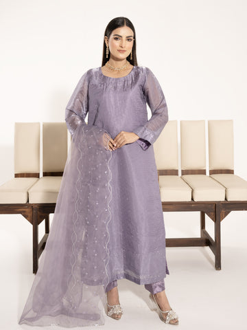 Swarovski Hand Embellished Silk 3pc Suit-Lilac