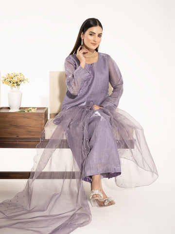 Swarovski Hand Embellished Silk 3pc Suit-Lilac