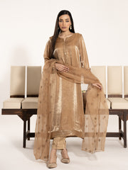 Sheesha Silk 3pc Suit- Antique Gold