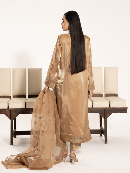 Sheesha Silk 3pc Suit- Antique Gold