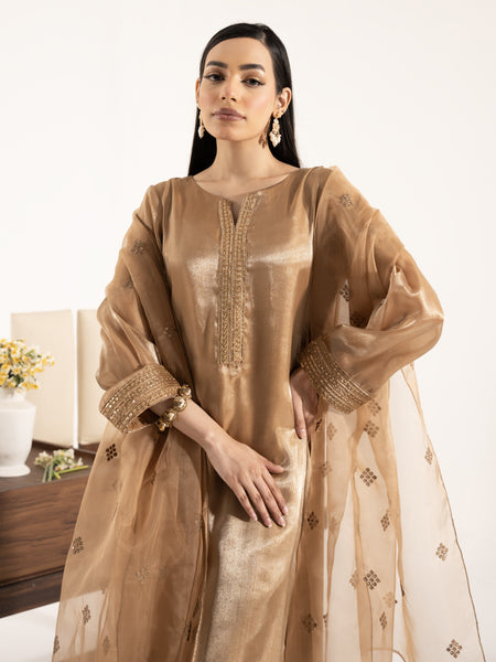 Sheesha Silk 3pc Suit- Antique Gold