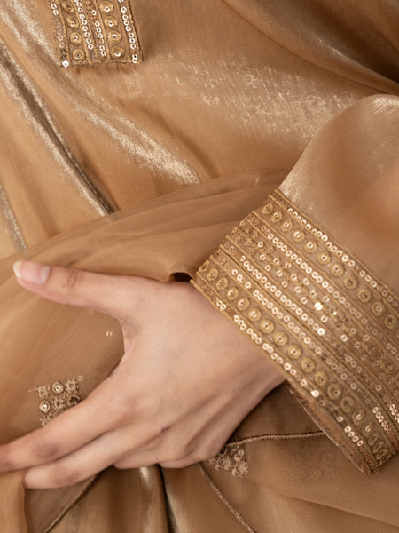 Sheesha Silk 3pc Suit- Antique Gold