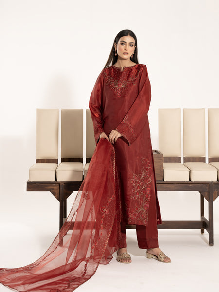 Sheesha Silk 3pc Suit-Maroon