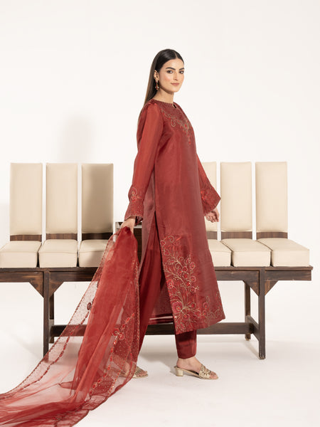Sheesha Silk 3pc Suit-Maroon
