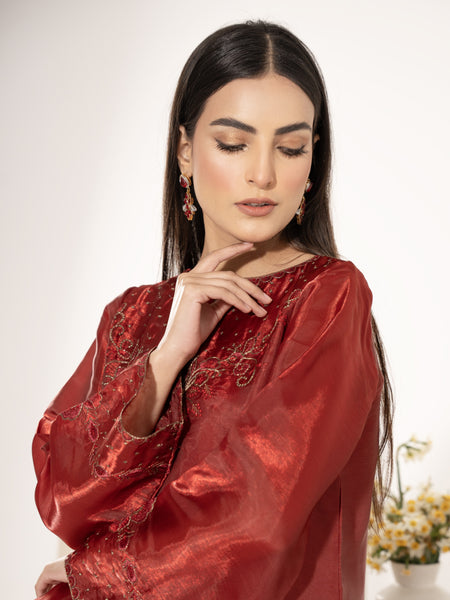 Sheesha Silk 3pc Suit-Maroon