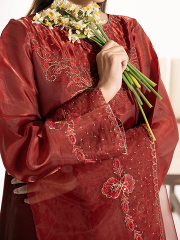 Sheesha Silk 3pc Suit-Maroon