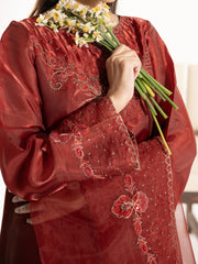 Sheesha Silk 3pc Suit-Maroon