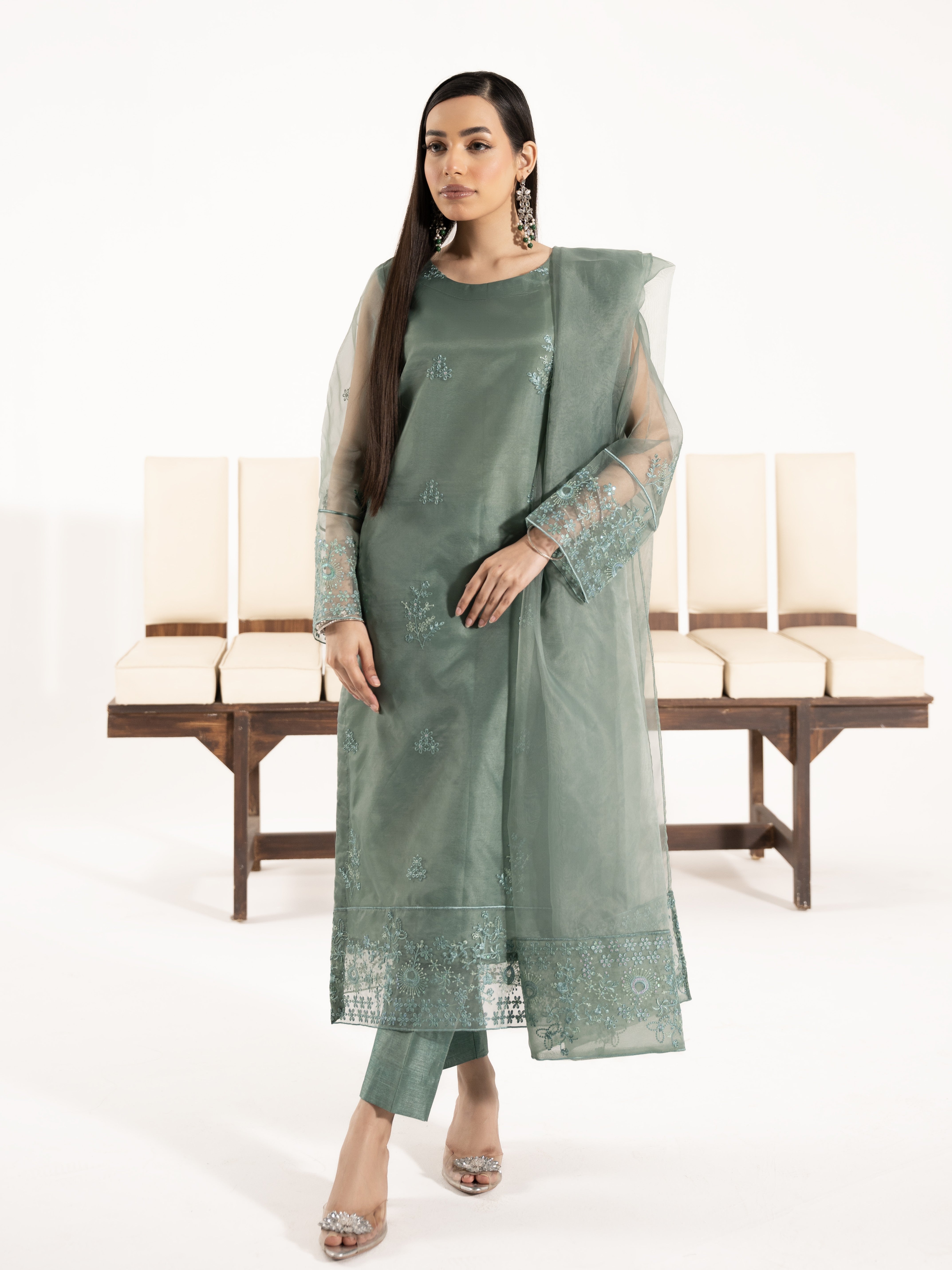 Organza 3pc Suit-Sage Green