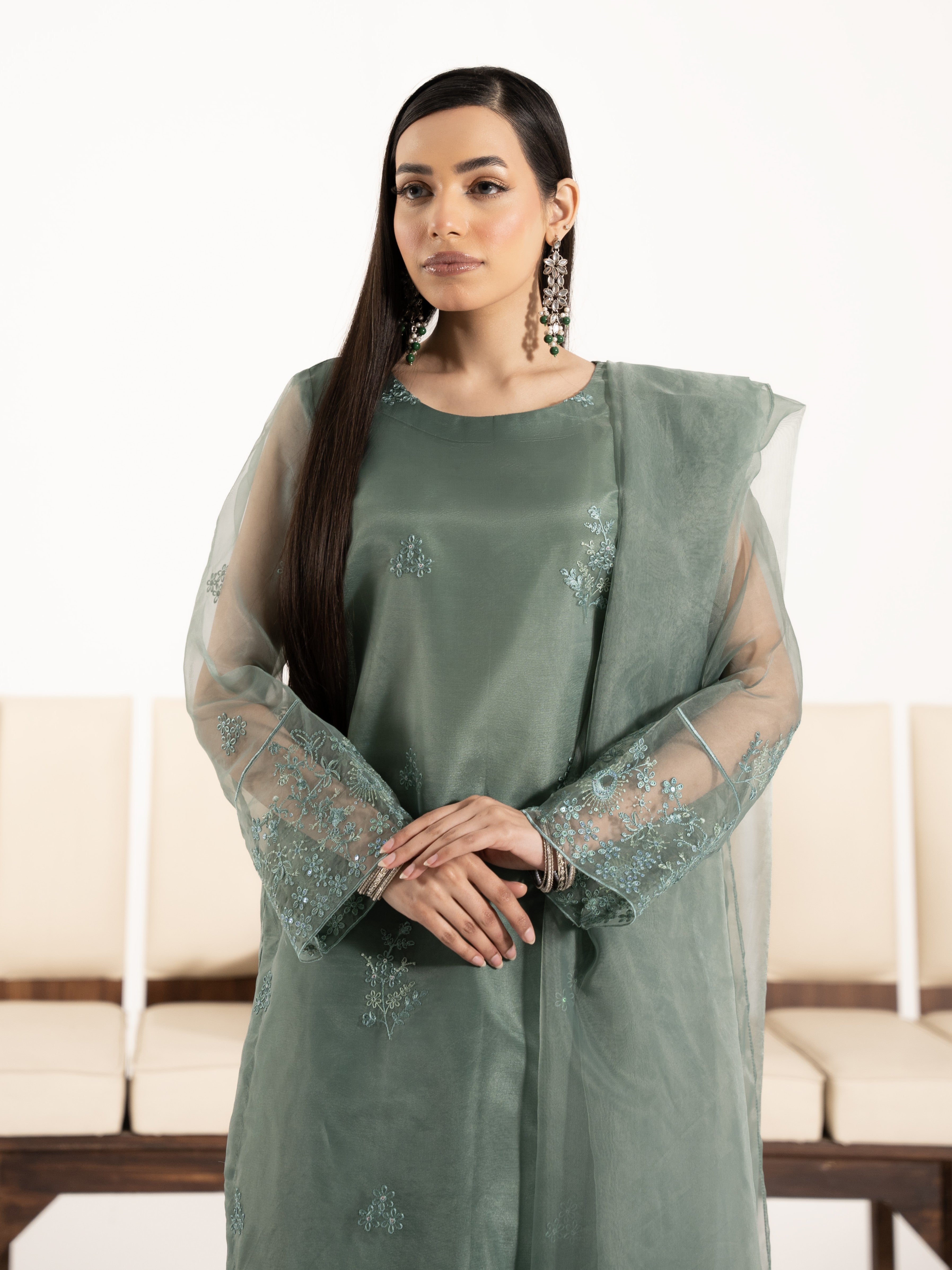 Organza 3pc Suit-Sage Green