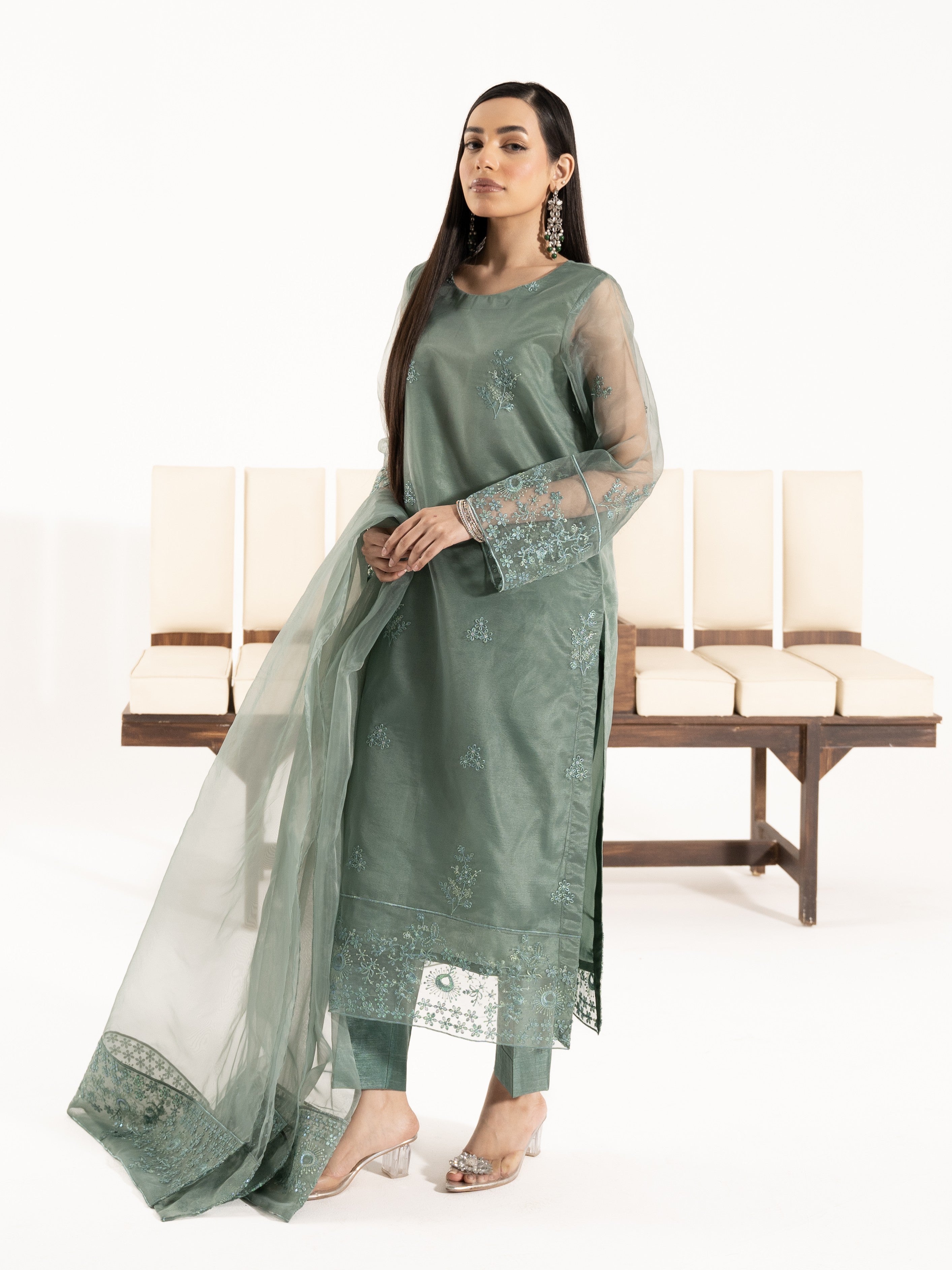 Organza 3pc Suit-Sage Green