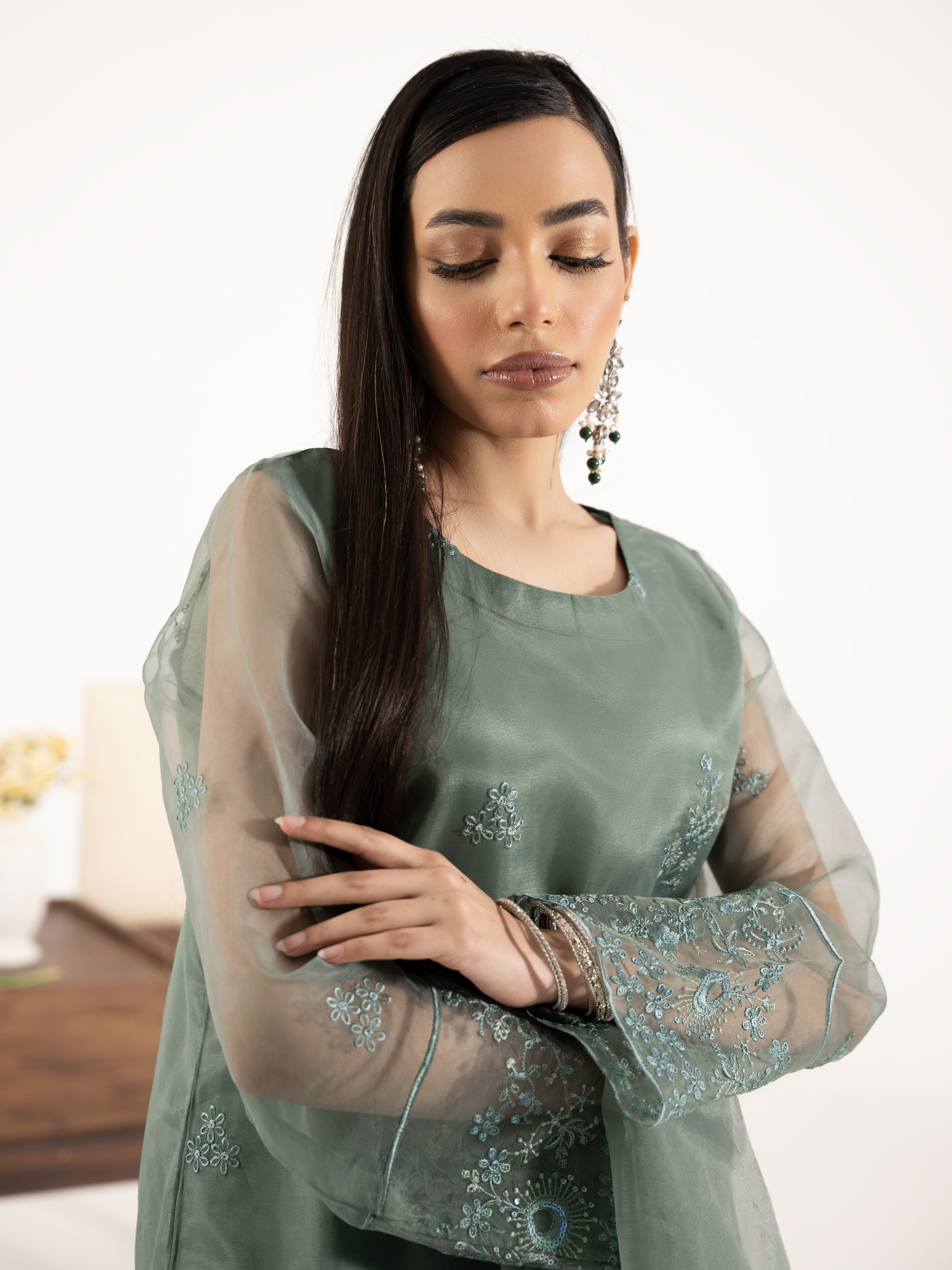 Organza 3pc Suit-Sage Green