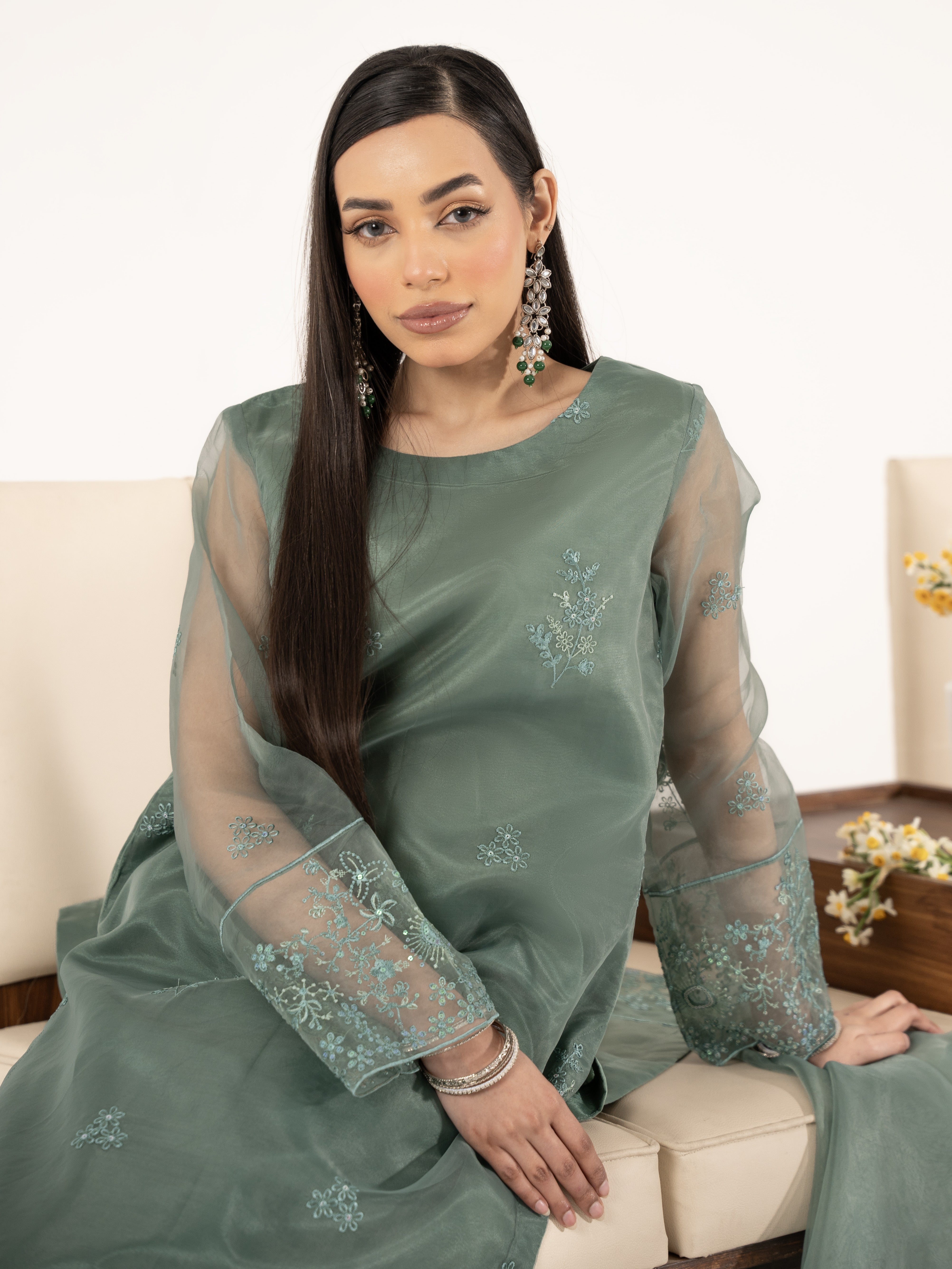 Organza 3pc Suit-Sage Green